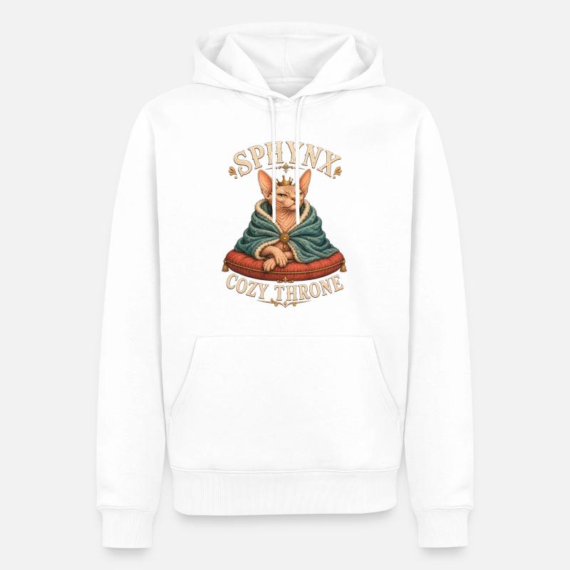 SPHYNX TRÔNE DOUILLET Chat - Sweat à capuche Premium bio Homme - blanc