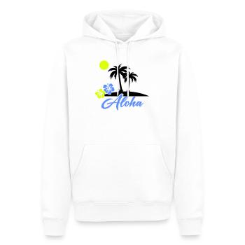Écriture néon Hibiscus Aloha - Sweat à capuche Premium bio Homme - blanc - Devant - Nico (187cm)