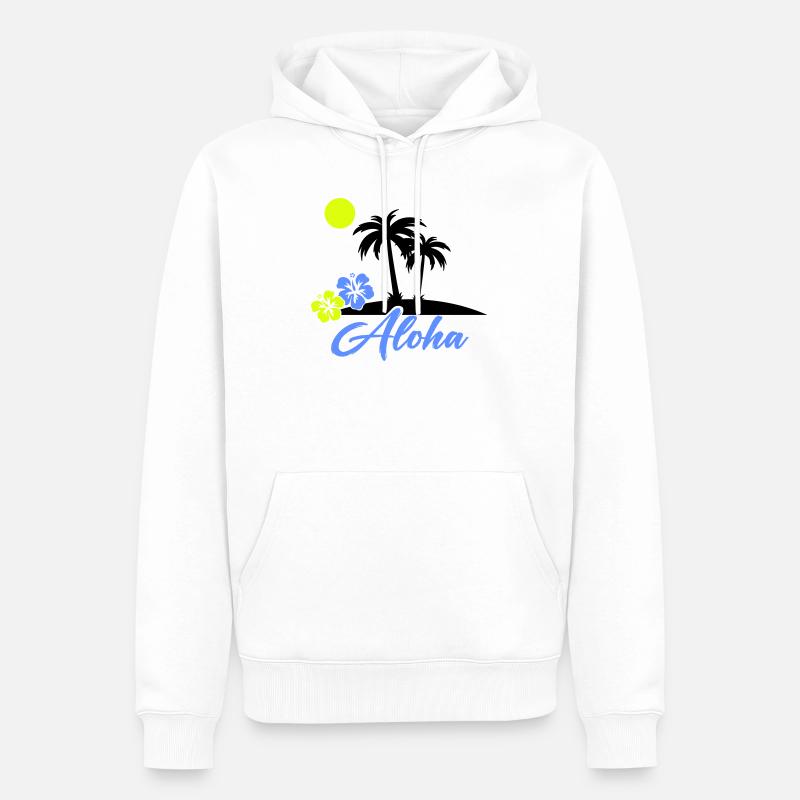 Aloha Hibiskus Neon Script - Männer Premium Bio Hoodie - Weiß
