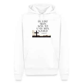 Du bist mein Schutz und Schild – Psalm 119 - Männer Premium Bio Hoodie - Weiß - Vorne - Nico (187cm)