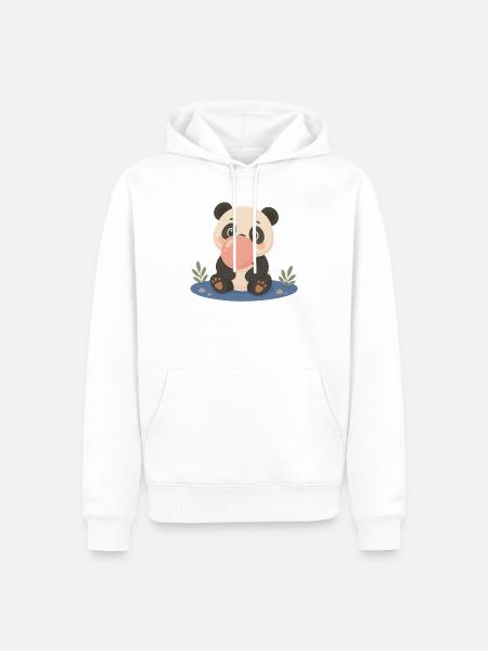 Süßer Panda mit großer Kaugummiblase - Männer Premium Bio Hoodie - Weiß