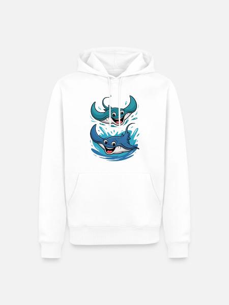 Zwei fröhliche Rochen - Männer Premium Bio Hoodie - Weiß