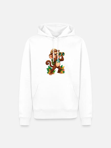 Dschungel-Affenforscher mit Fernglas - Männer Premium Bio Hoodie - Weiß