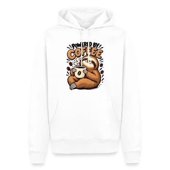 Powered by Coffee Faultier – Lustiges Kaffee Desig - Männer Premium Bio Hoodie - Weiß - Vorne - Nico (187cm)