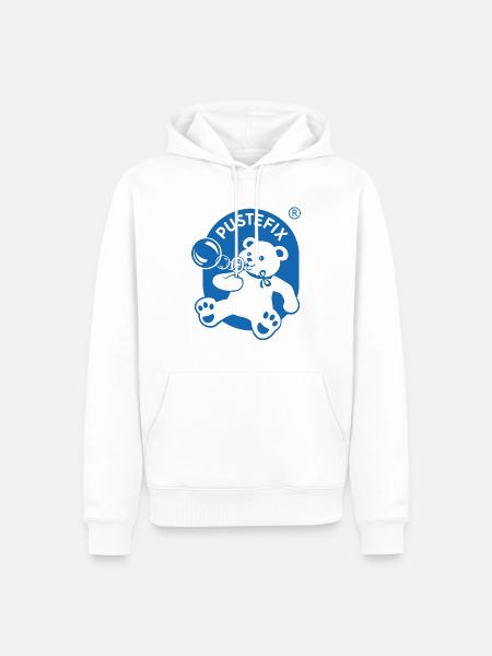PUSTEFIX LOGO blau - Männer Premium Bio Hoodie - Weiß