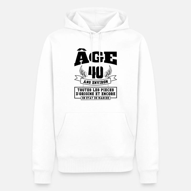âge 40 ans environ - Sweat à capuche Premium bio Homme - blanc