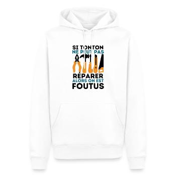 si tonton ne peut pas réparer - Sweat à capuche Premium bio Homme - blanc - Devant - Nico (187cm)
