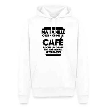 Ma famille c'est comme le café - Sweat à capuche Premium bio Homme - blanc - Devant - Nico (187cm)