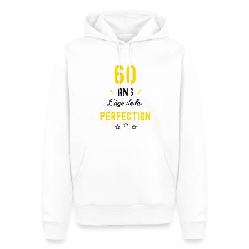 60 ans age perfection humour - Sweat à capuche Premium bio Homme - blanc - Devant - Nico (187cm)