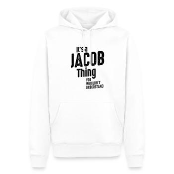 C’est un drôle d’anniversaire personnalisé Jacob Thing - Sweat à capuche Premium bio Homme - blanc - Devant - Nico (187cm)