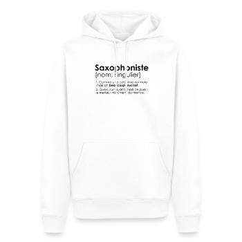 saxophoniste saxophone humour definition - Sweat à capuche Premium bio Homme - blanc - Devant - Nico (187cm)