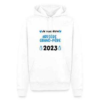 Annonce grossesse Arrière grand-père 2023 - Sweat à capuche Premium bio Homme - blanc - Devant - Nico (187cm)