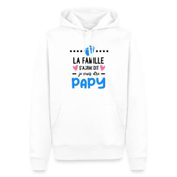 Annonce grossesse famille s'agrandit - Sweat à capuche Premium bio Homme - blanc - Devant - Nico (187cm)