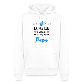 famille s'agrandit Papa naissance - Sweat à capuche Premium bio Homme - blanc - Devant - Nico (187cm)