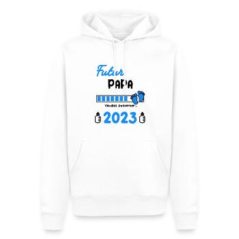 Annonce grossesse futur Papa 2023 - Sweat à capuche Premium bio Homme - blanc - Devant - Nico (187cm)