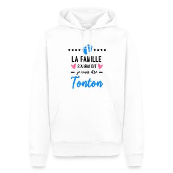 famille s'agrandit Tonton naissance - Sweat à capuche Premium bio Homme - blanc - Devant - Nico (187cm)