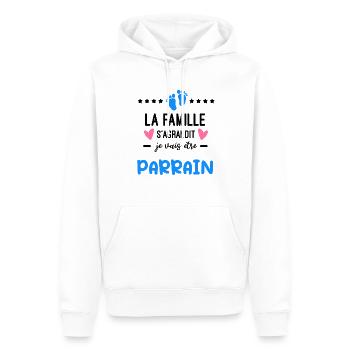 Annonce grossesse famille s'agrandit - Sweat à capuche Premium bio Homme - blanc - Devant - Nico (187cm)