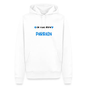 Annonce grossesse je vais être Parrain - Sweat à capuche Premium bio Homme - blanc - Devant - Nico (187cm)