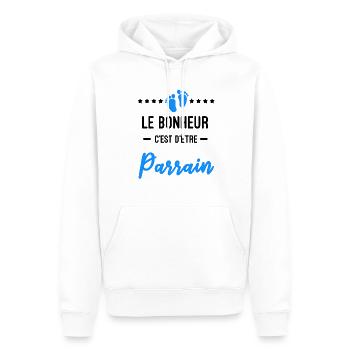 bonheur être Parrain Annonce grossesse - Sweat à capuche Premium bio Homme - blanc - Devant - Nico (187cm)