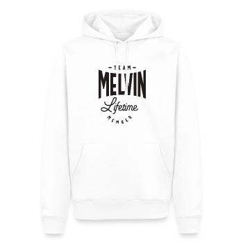 Nom personnalisé Melvin - Sweat à capuche Premium bio Homme - blanc - Devant - Nico (187cm)