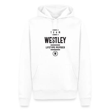 Nom personnalisé Westley - Sweat à capuche Premium bio Homme - blanc - Devant - Nico (187cm)