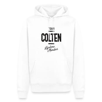 Benutzerdefinierter Colten-Name - Männer Premium Bio Hoodie - Weiß - Vorne - Nico (187cm)