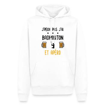 J'peux pas j'ai badminton sport apéro - Sweat à capuche Premium bio Homme - blanc - Devant - Nico (187cm)