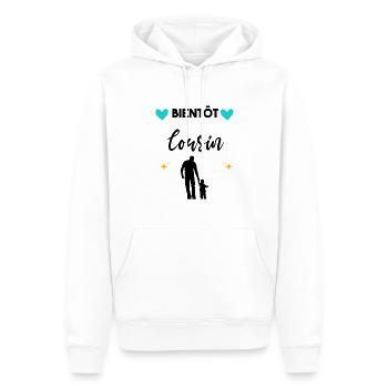 cadeau annonce grossesse cousin Bientôt cousin - Sweat à capuche Premium bio Homme - blanc - Devant - Nico (187cm)