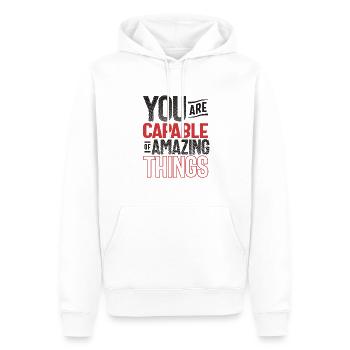 Capable de choses étonnantes - Citation de motivation - Sweat à capuche Premium bio Homme - blanc - Devant - Nico (187cm)