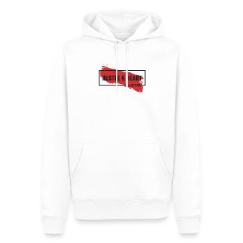 Hektik und Herz werden sich abheben - motivierend - Männer Premium Bio Hoodie - Weiß - Vorne - Nico (187cm)