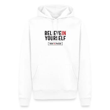 Bilieve in dir selbst, vertraue dem Prozess - Positiv - Männer Premium Bio Hoodie - Weiß - Vorne - Nico (187cm)