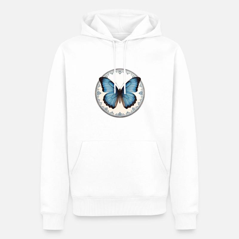 Blauer Morpho-Schmetterling - Männer Premium Bio Hoodie - Weiß