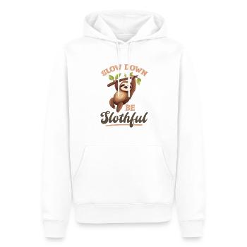 Funny Lazy Sloth Slow Down, Be Slothful - Männer Premium Bio Hoodie - Weiß - Vorne - Nico (187cm)
