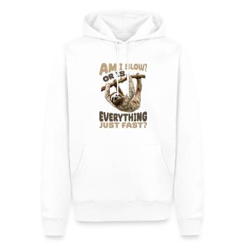 Paresseux paresseux, suis-je lent ? Ou est-ce que tout va vite ? - Sweat à capuche Premium bio Homme - blanc - Devant - Nico (187cm)
