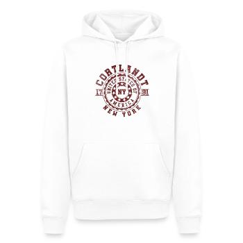 Cortlandt NY | New York Travel & Souvenir Gift - Men’s Premium Organic Hoodie - white - Front - Nico (187cm)