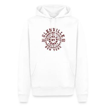 Glenville NY | New York Travel & Souvenir Gift - Men’s Premium Organic Hoodie - white - Front - Nico (187cm)