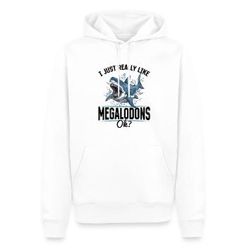 Requin animal J’aime beaucoup les mégalodons, d’accord ? - Sweat à capuche Premium bio Homme - blanc - Devant - Nico (187cm)
