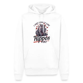 Hippopotame hippopotame animal J’aime vraiment - Sweat à capuche Premium bio Homme - blanc - Devant - Nico (187cm)