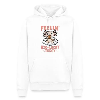 Drôle Axolotl Kawaii se sentant Axo-chanceux aujourd’hui - Sweat à capuche Premium bio Homme - blanc - Devant - Nico (187cm)