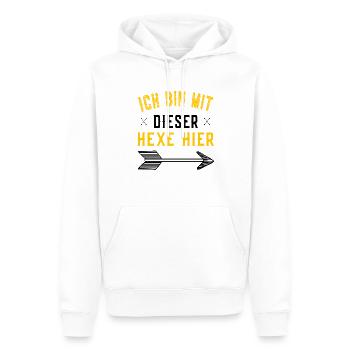 Ich bin mit dieser Hexe hier - Hexen Spruch - Männer Premium Bio Hoodie - Weiß - Vorne - Nico (187cm)