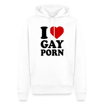 I love gay porn - Sweat à capuche Premium bio Homme - blanc - Devant - Nico (187cm)