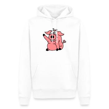 Niedliches Cartoon Comic Schwein Winkt Freundlich - Männer Premium Bio Hoodie - Weiß - Vorne - Nico (187cm)