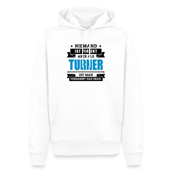 Funshirt Turner - Männer Premium Bio Hoodie - Weiß - Vorne - Nico (187cm)