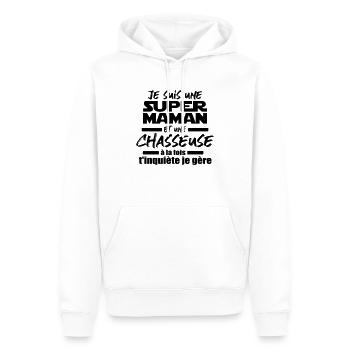 je suis une super maman et chasseuse - Sweat à capuche Premium bio Homme - blanc - Devant - Nico (187cm)