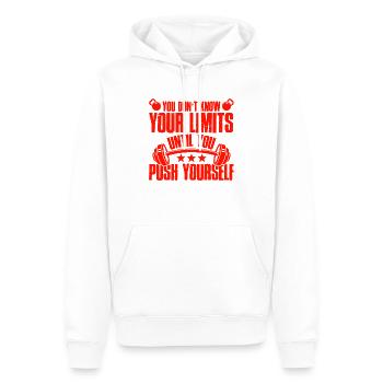 no limit push fitness - Männer Premium Bio Hoodie - Weiß - Vorne - Nico (187cm)