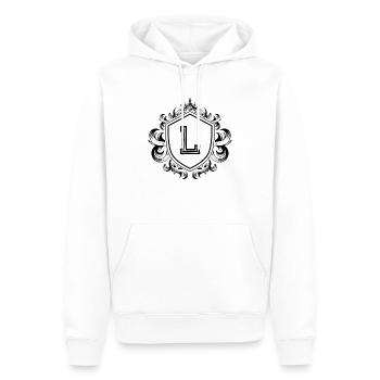 L Letter Coat of Arms - Men’s Premium Organic Hoodie - white - Front - Nico (187cm)