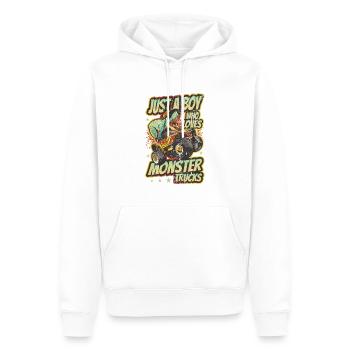 Nur ein Junge, der Monster Trucks liebt - Männer Premium Bio Hoodie - Weiß - Vorne - Nico (187cm)