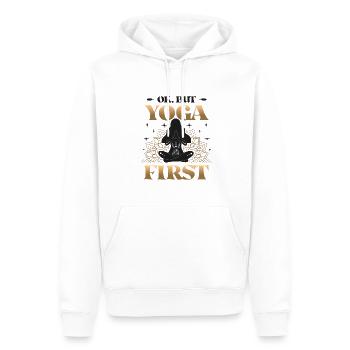 Ok, mais le yoga était le premier, Lotus Namaste - Sweat à capuche Premium bio Homme - blanc - Devant - Nico (187cm)