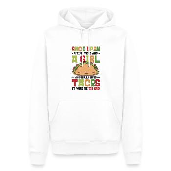 La fille aime les tacos - Sweat à capuche Premium bio Homme - blanc - Devant - Nico (187cm)