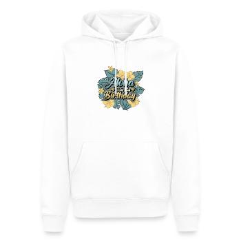 Aloha C’est mon anniversaire - Joyeux anniversaire hawaïen - Sweat à capuche Premium bio Homme - blanc - Devant - Nico (187cm)